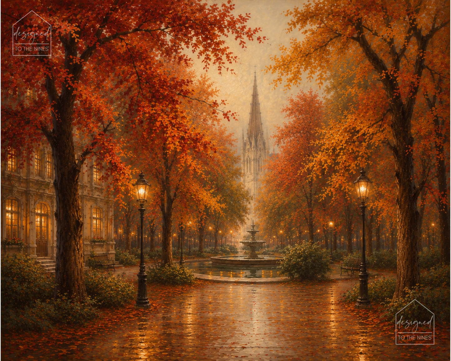 Autumn City Park Art Print | Vintage Fall Landscape Digital Download