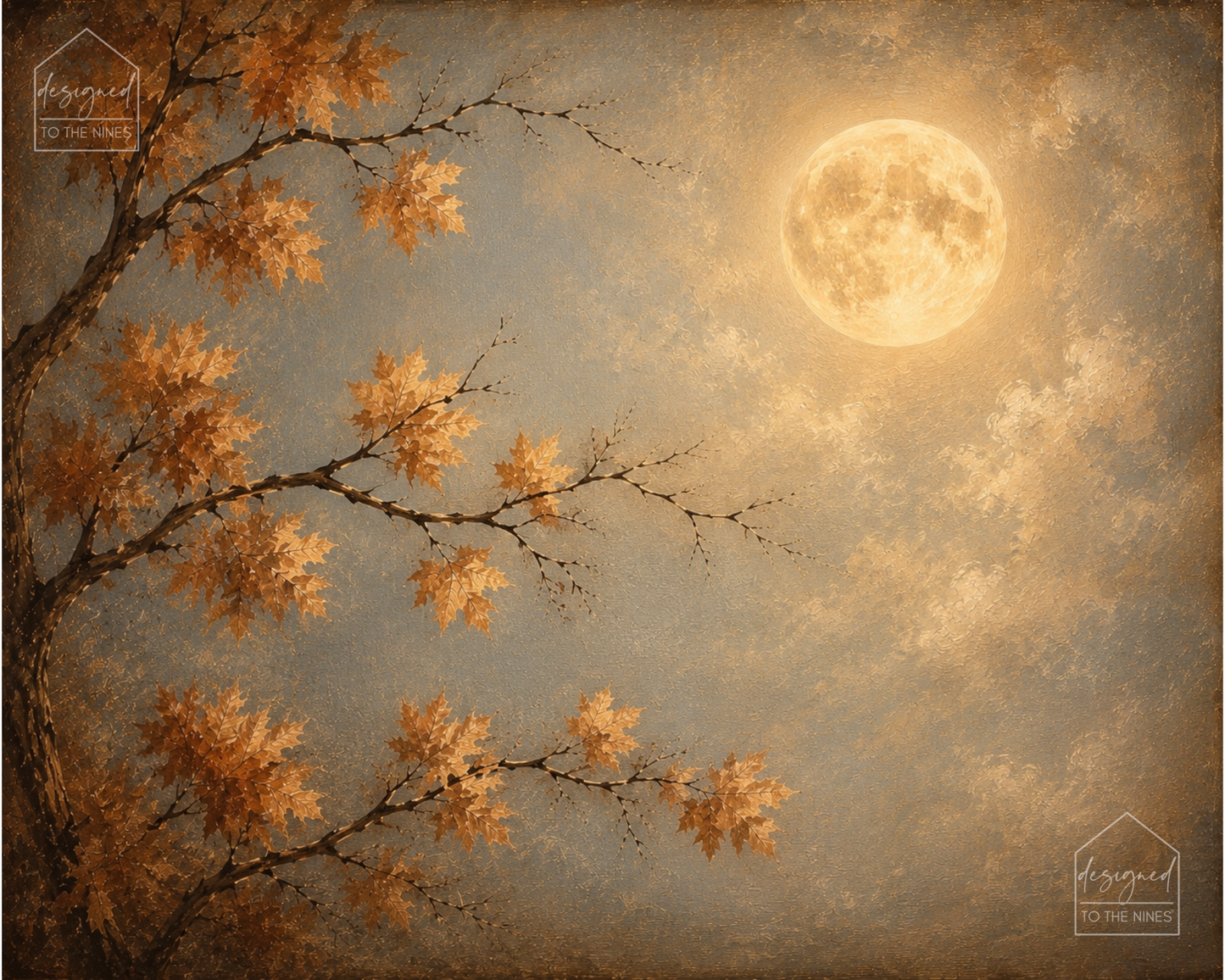 Autumn Moon Art Print | Vintage Fall Landscape Digital Download
