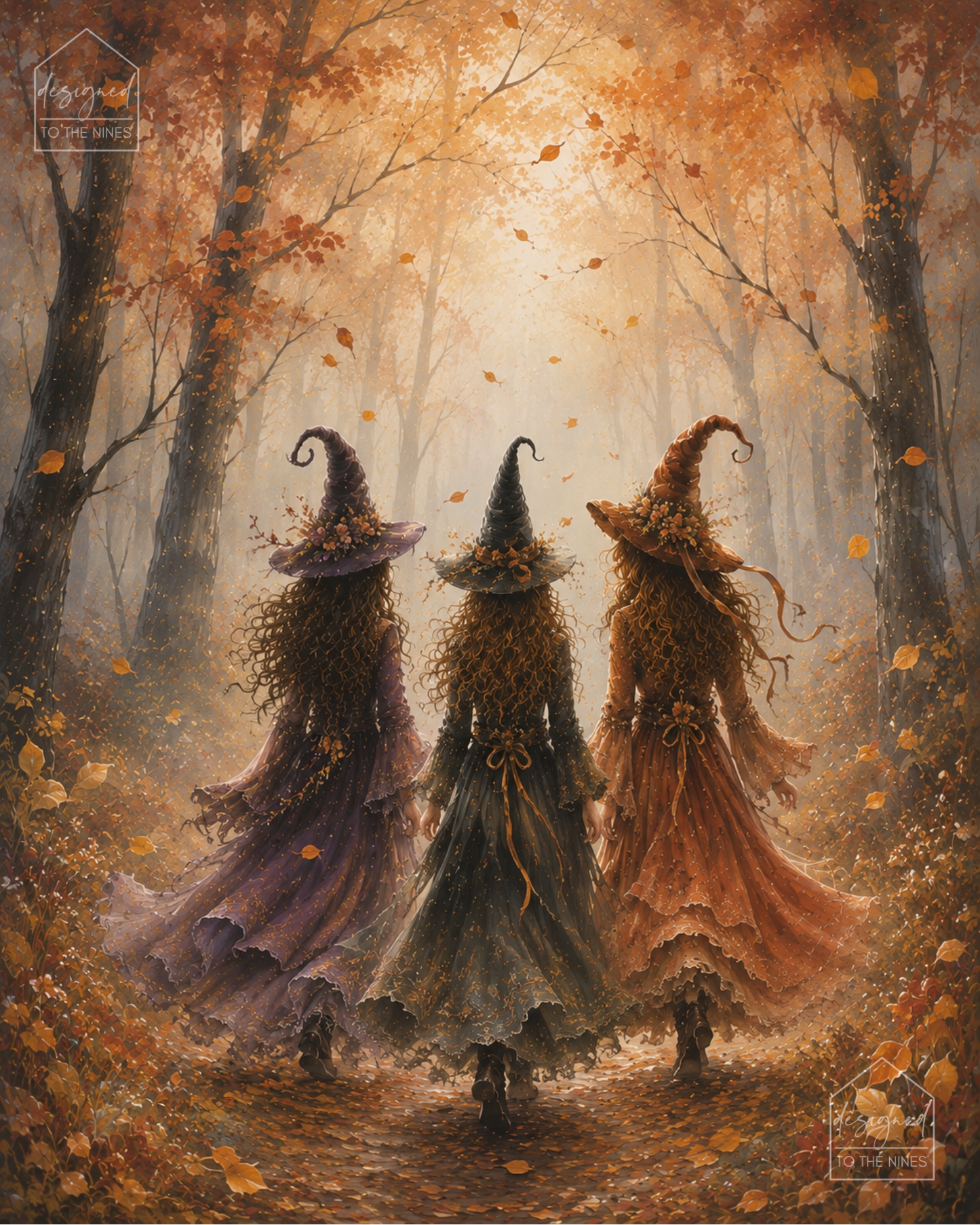 Three Witches Autumn Forest Art Print | Whimsical Fall Digital Download