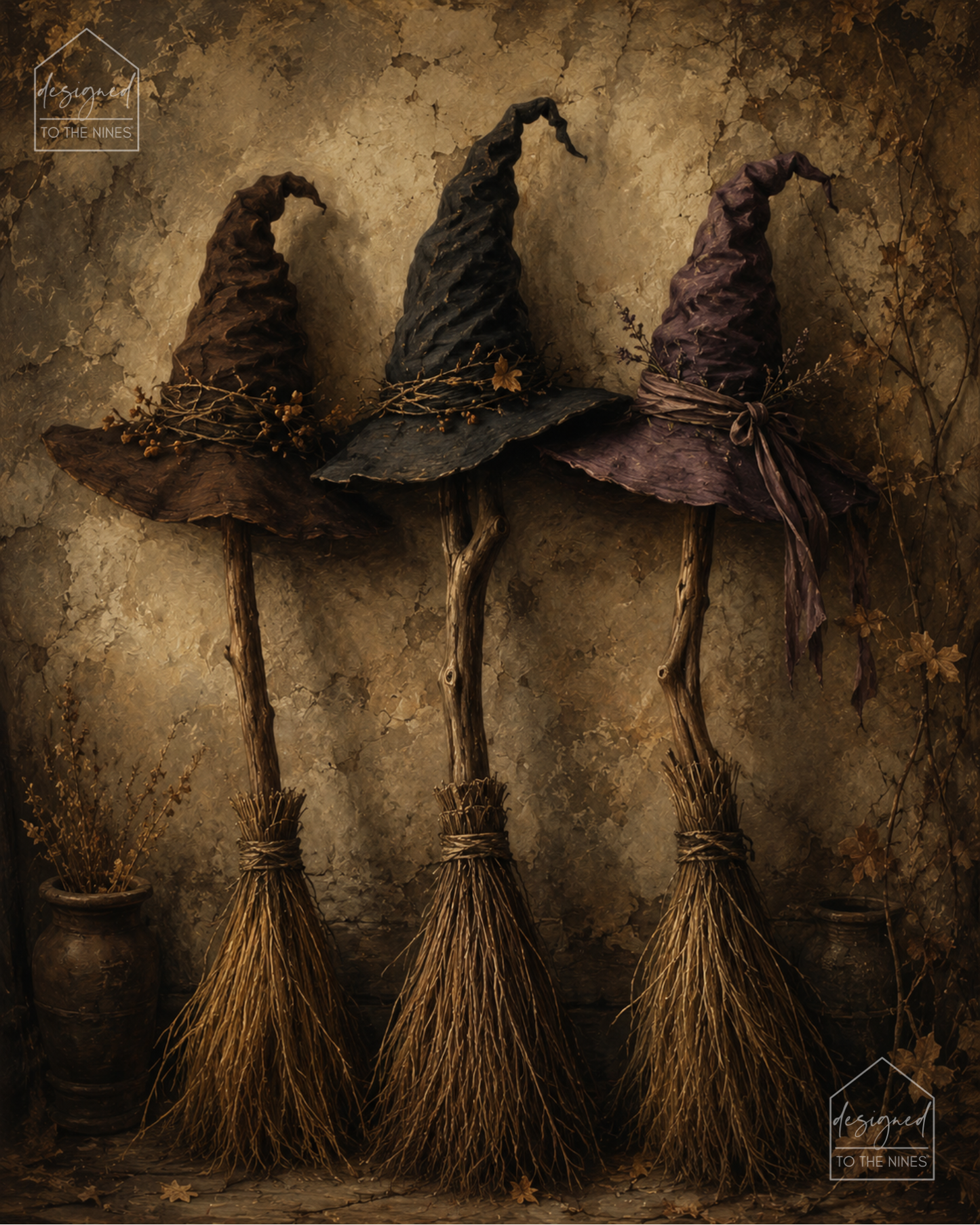 Witch Hat Broom Art Print | Vintage Halloween Digital Download