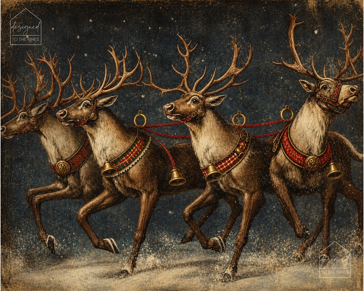 Vintage Christmas Reindeer Art Print | Santa Sleigh Digital Download