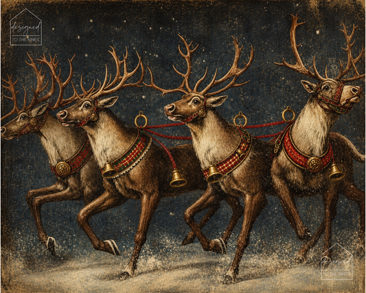 Vintage Christmas Reindeer Art Print | Santa Sleigh Digital Download