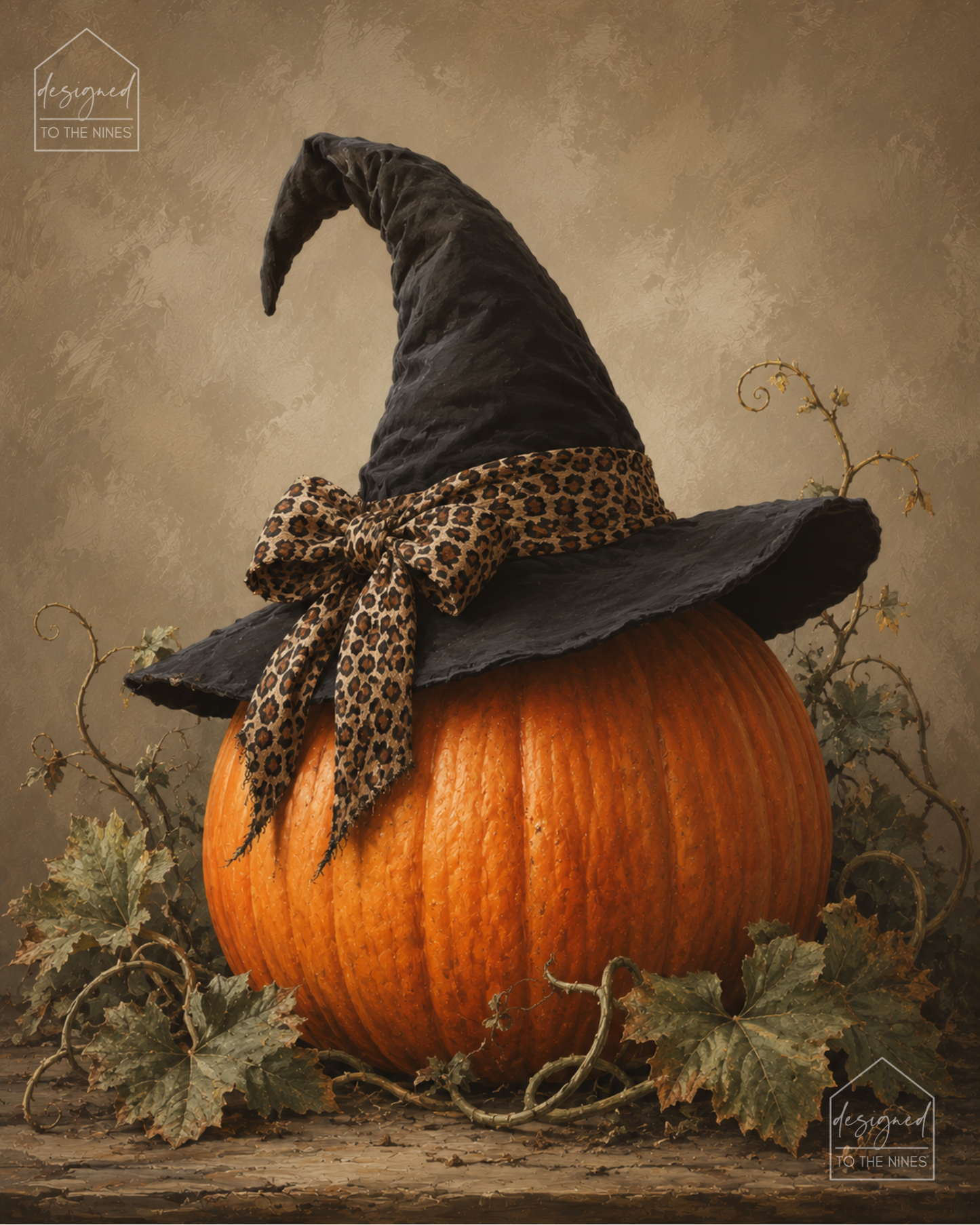 Witch Hat Pumpkin Art Print | Leopard Bow Halloween Digital Download