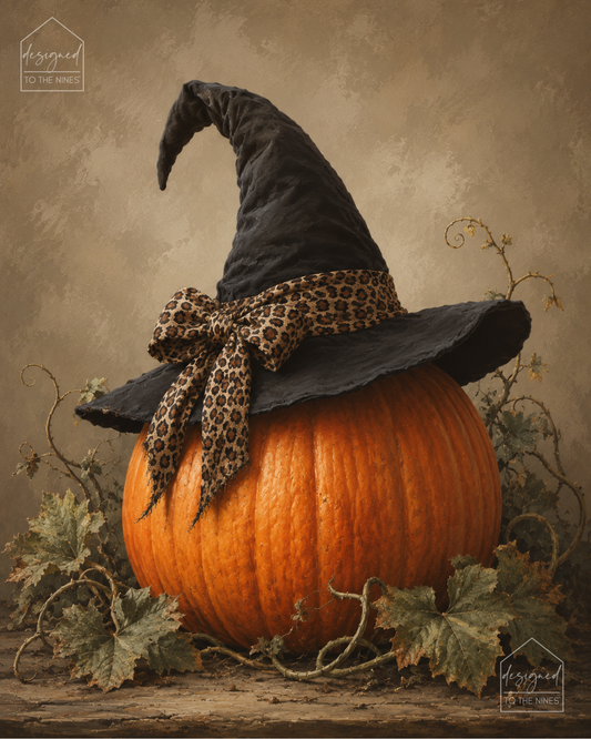 Witch Hat Pumpkin Art Print | Leopard Bow Halloween Digital Download