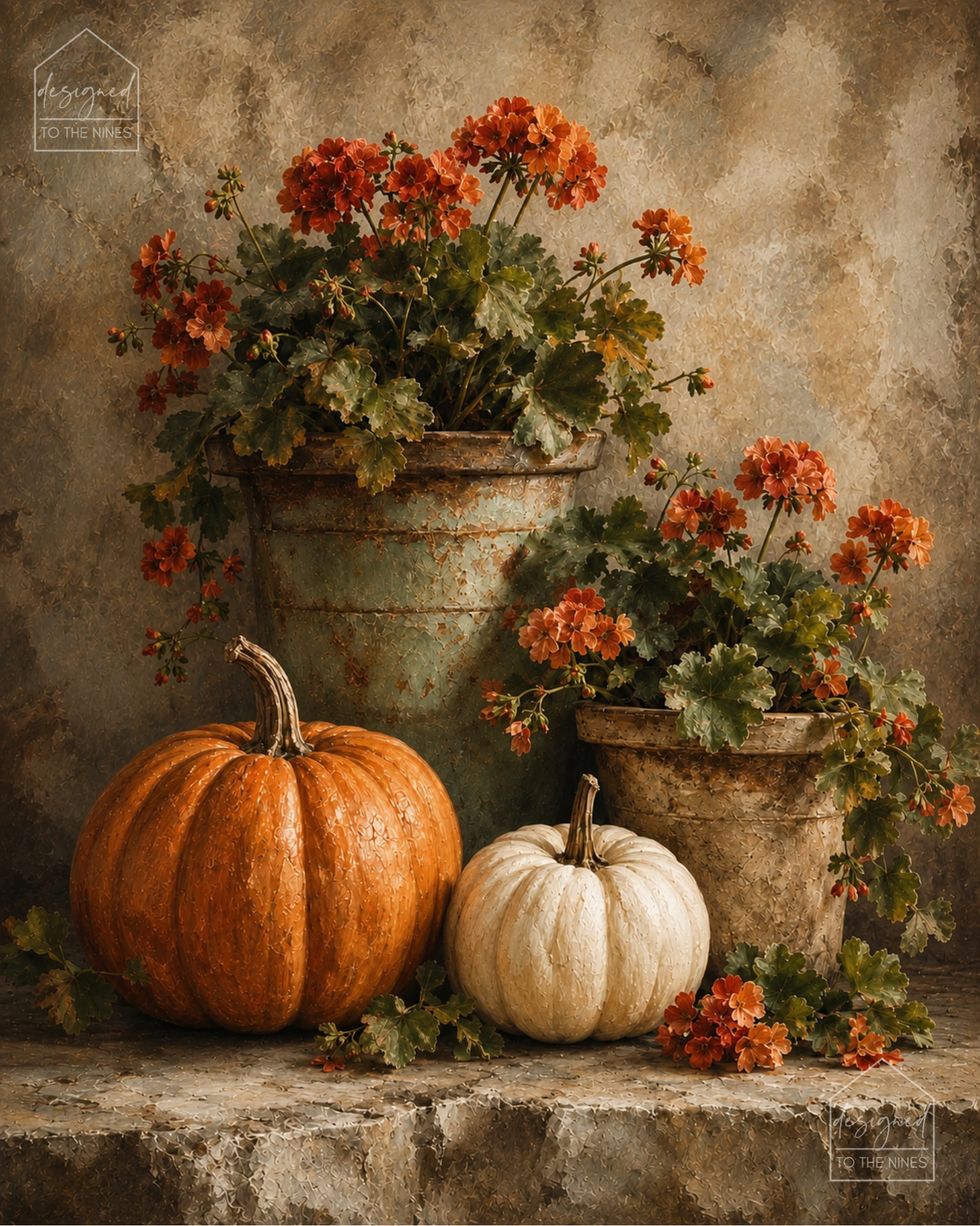 Vintage Pumpkin and Floral Art Print | Fall Harvest Digital Download
