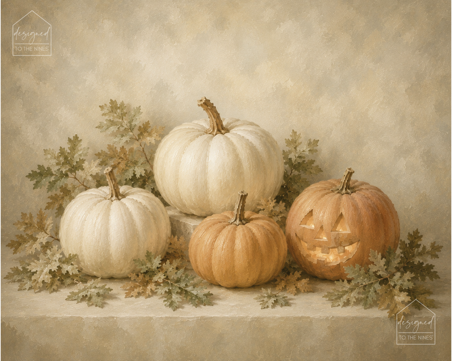 Neutral Halloween Pumpkin Art Print | Vintage Jack O’Lantern Digital Download