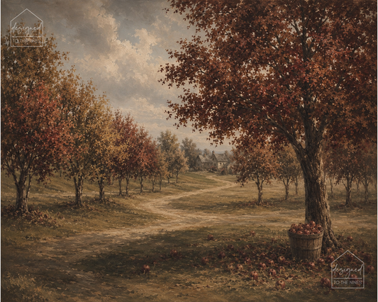 Autumn Apple Orchard Art Print | Vintage Fall Landscape Digital Download