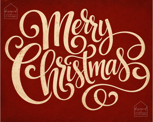 Merry Christmas Typography Art Print | Vintage Red Holiday Digital Download
