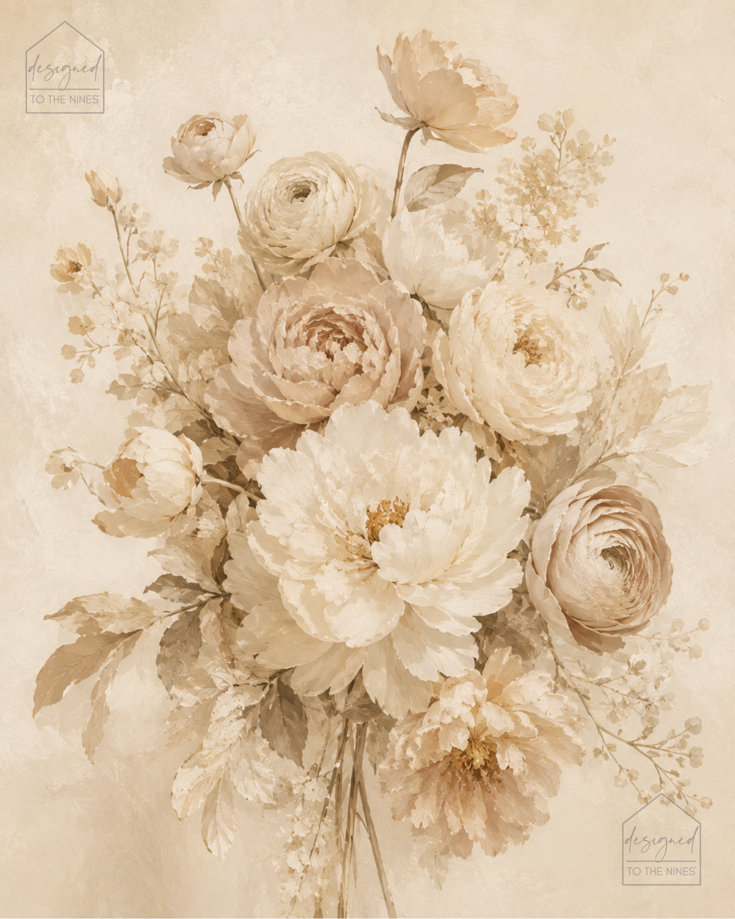Neutral Floral Bouquet Art Print | Soft Vintage Digital Download