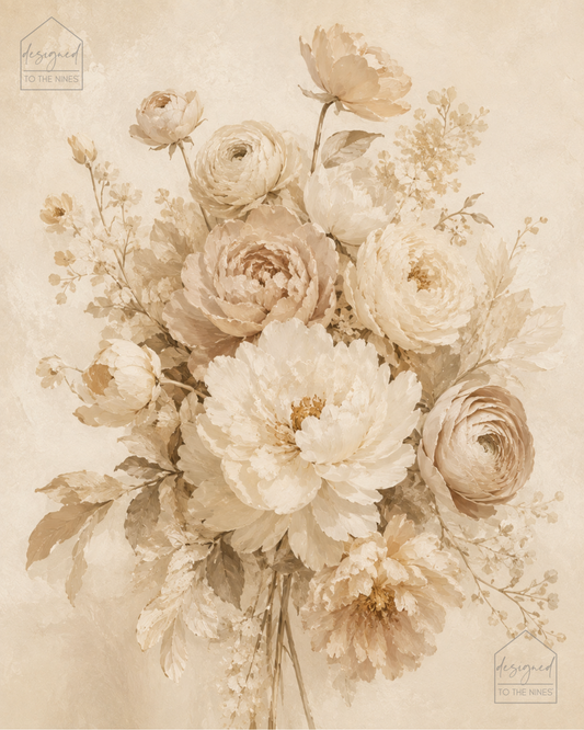 Neutral Floral Bouquet Art Print | Soft Vintage Digital Download