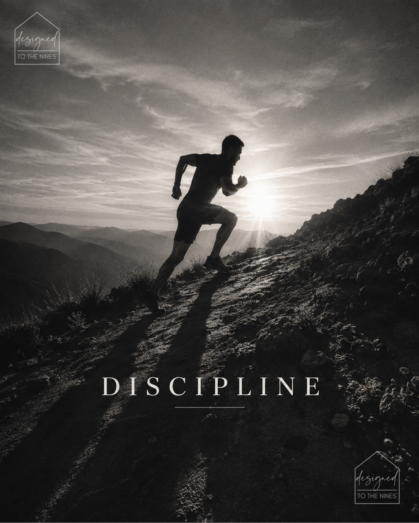Discipline Runner Art Print | Black and White Fitness Digital Download