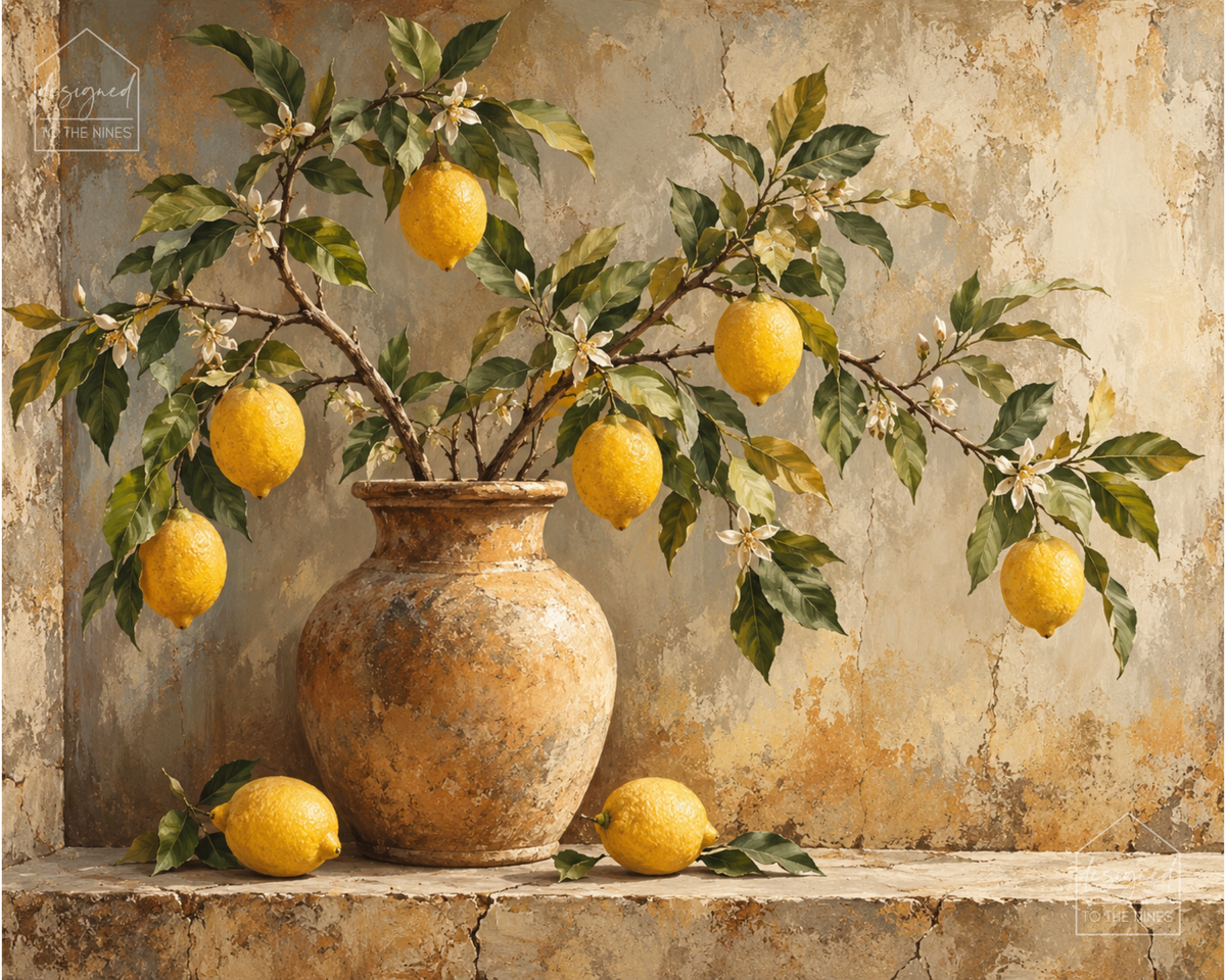Lemon Branch Art Print | Vintage Mediterranean Digital Download