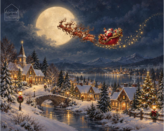 Santa Sleigh Christmas Village Art Print | Magical Winter Digital Download