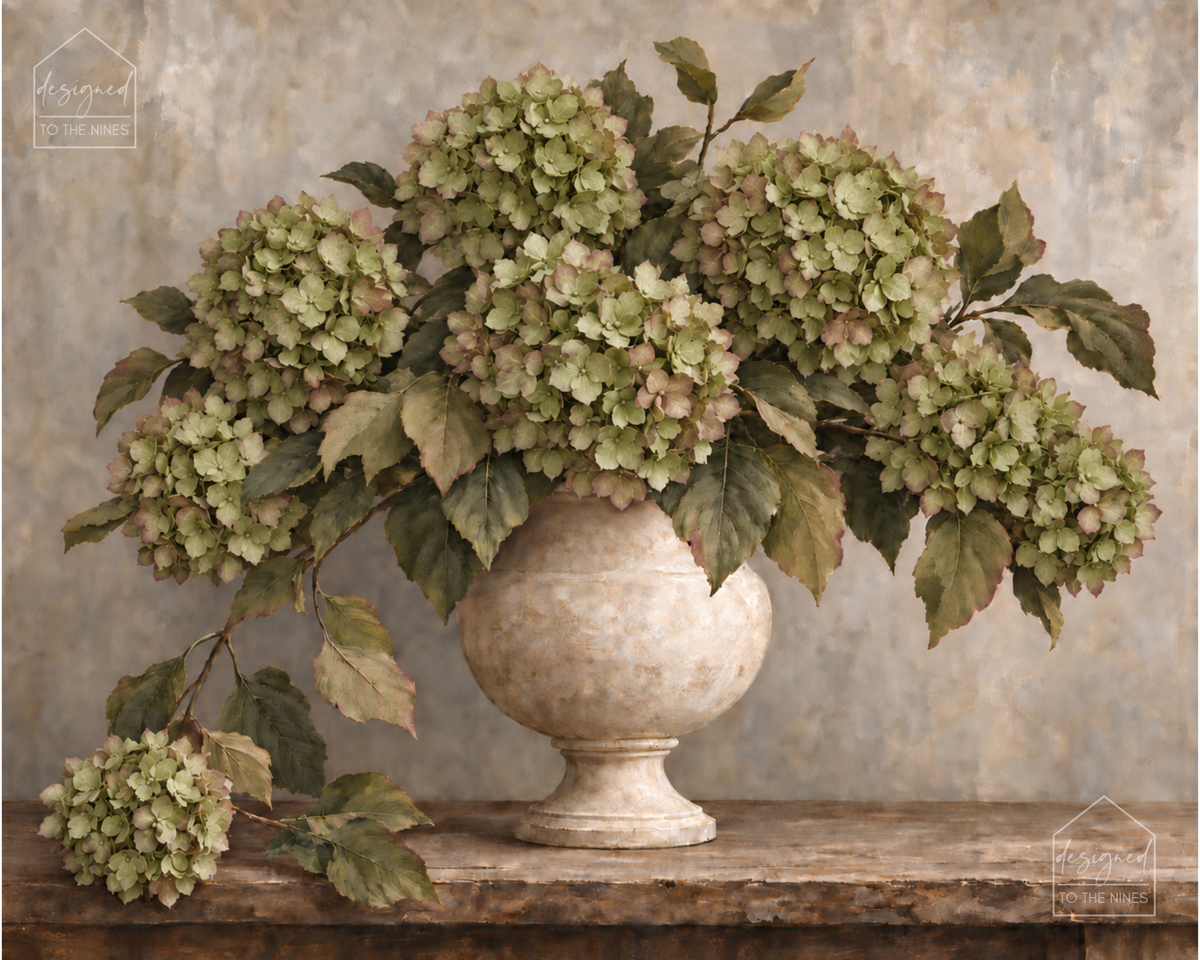Green Hydrangea Bouquet Art Print | Vintage Floral Digital Download