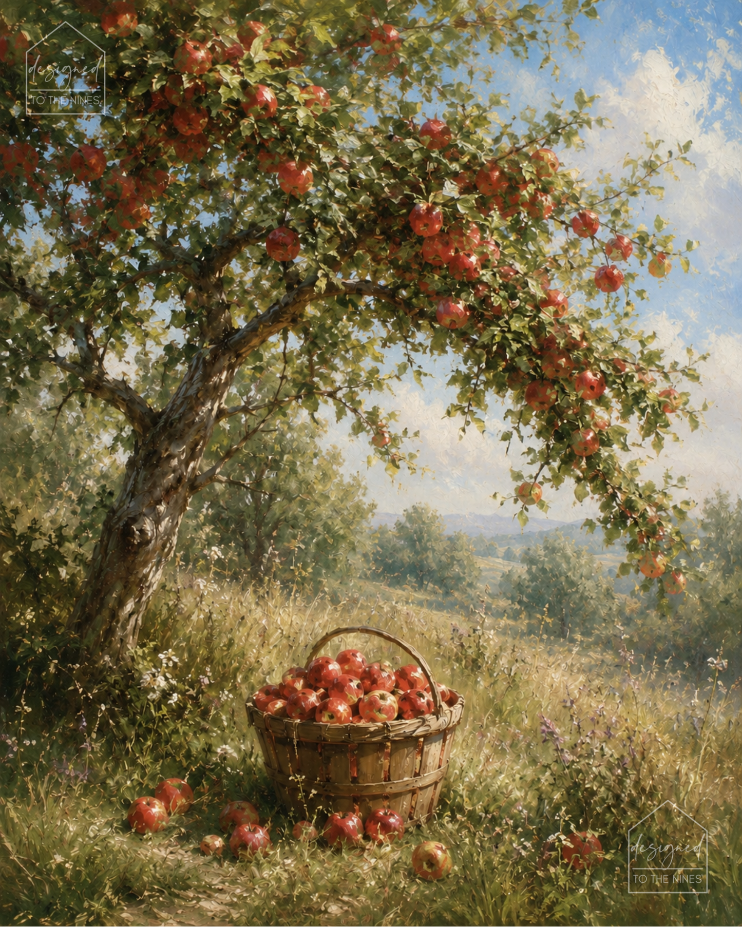Apple Tree Basket Art Print | Vintage Orchard Digital Download