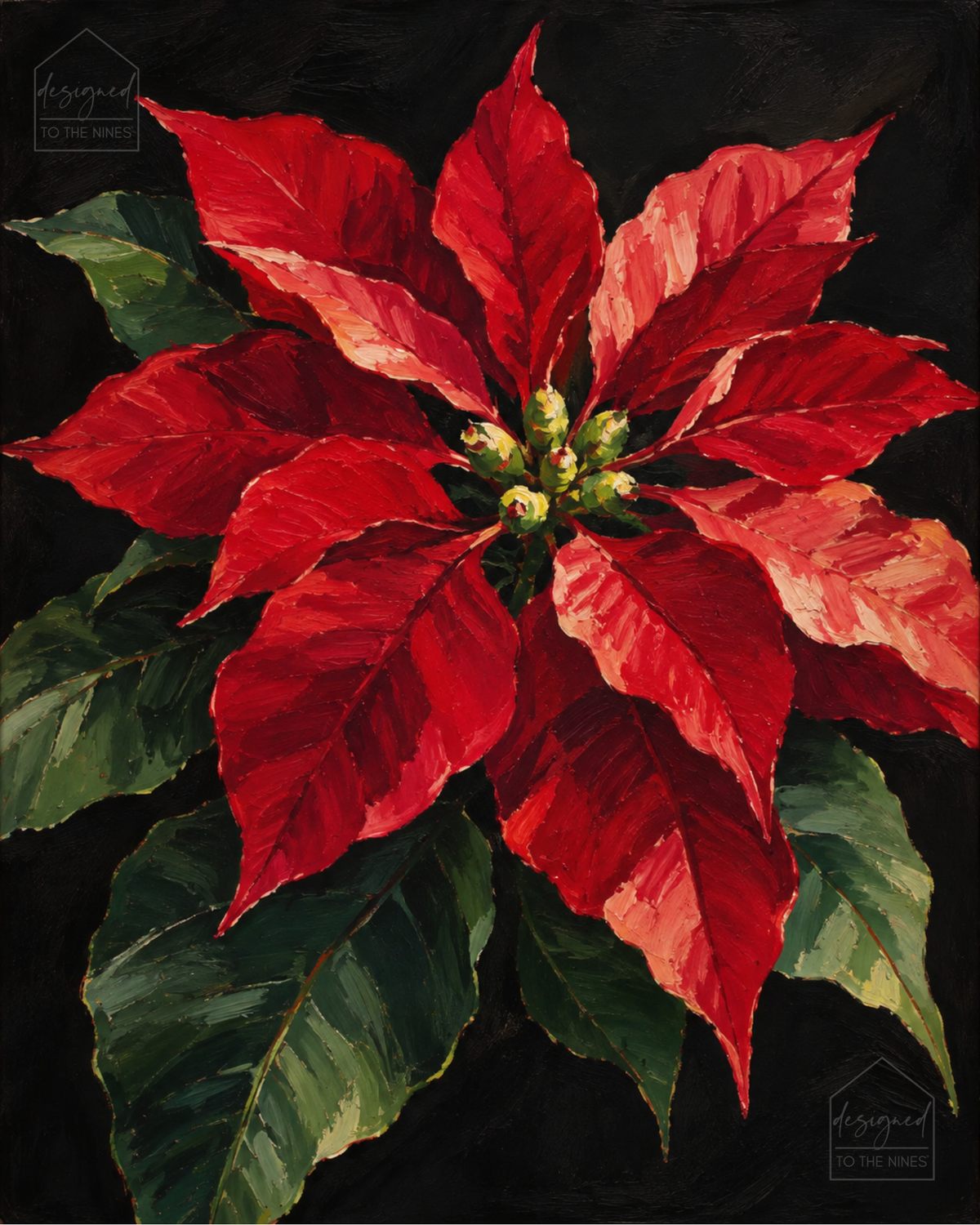 Red Poinsettia Art Print | Vintage Christmas Floral Digital Download