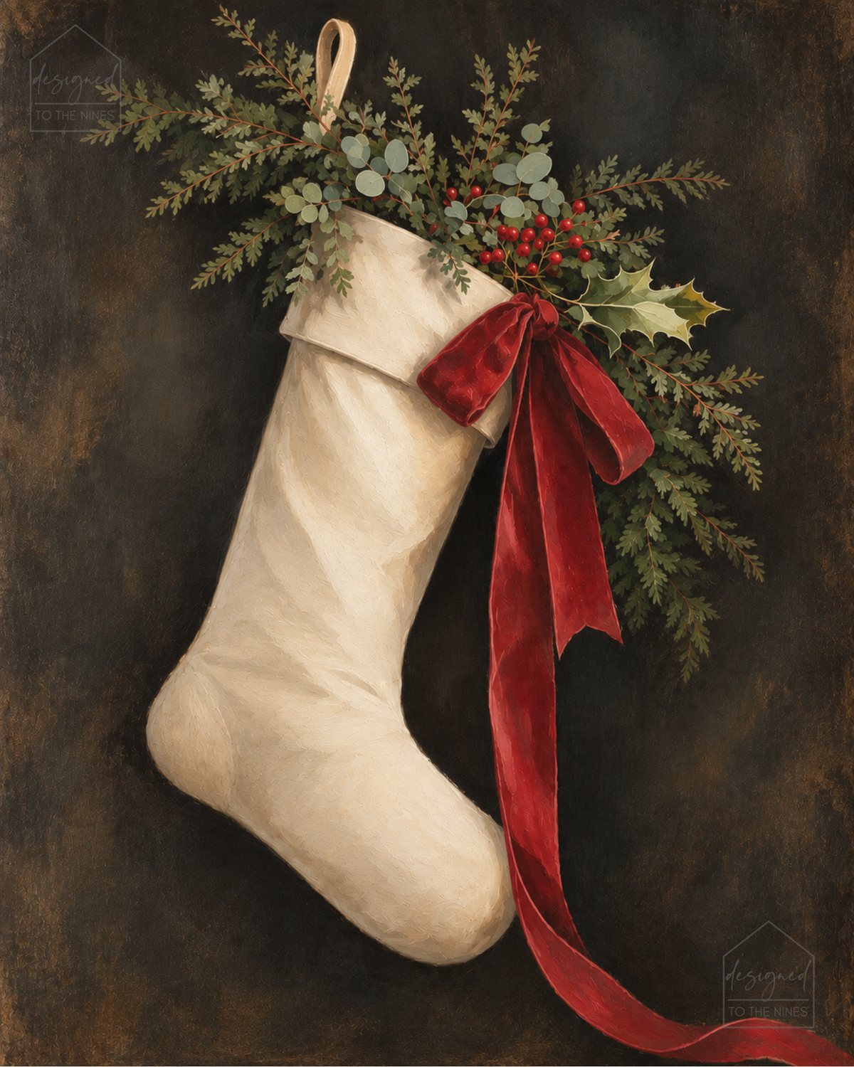 Christmas Stocking Art Print | Vintage Holiday Digital Download