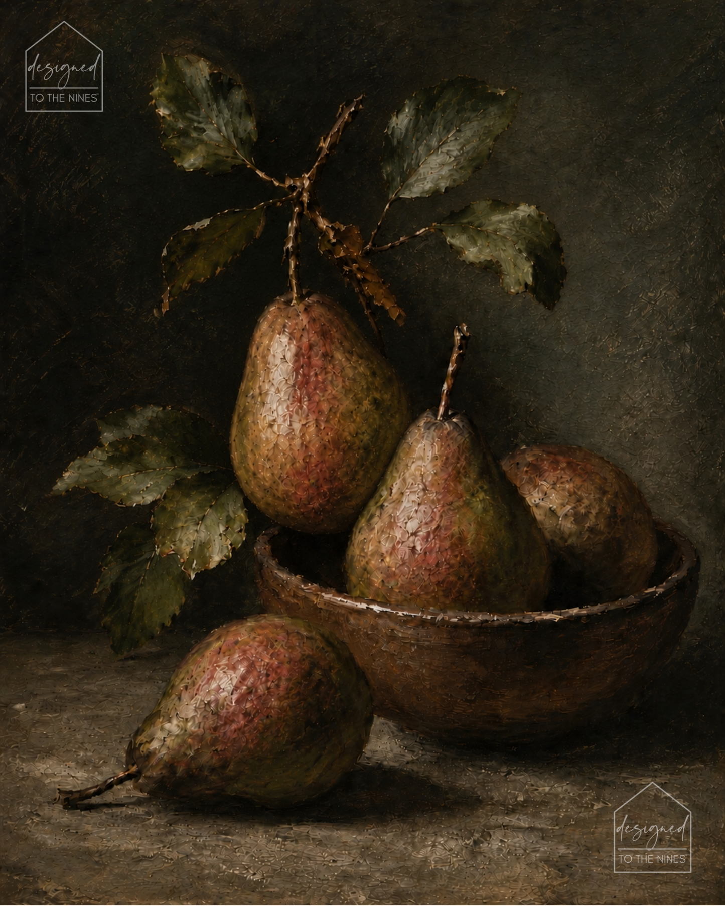 Vintage Pear Bowl Art Print | Moody Kitchen Still Life Digital Download