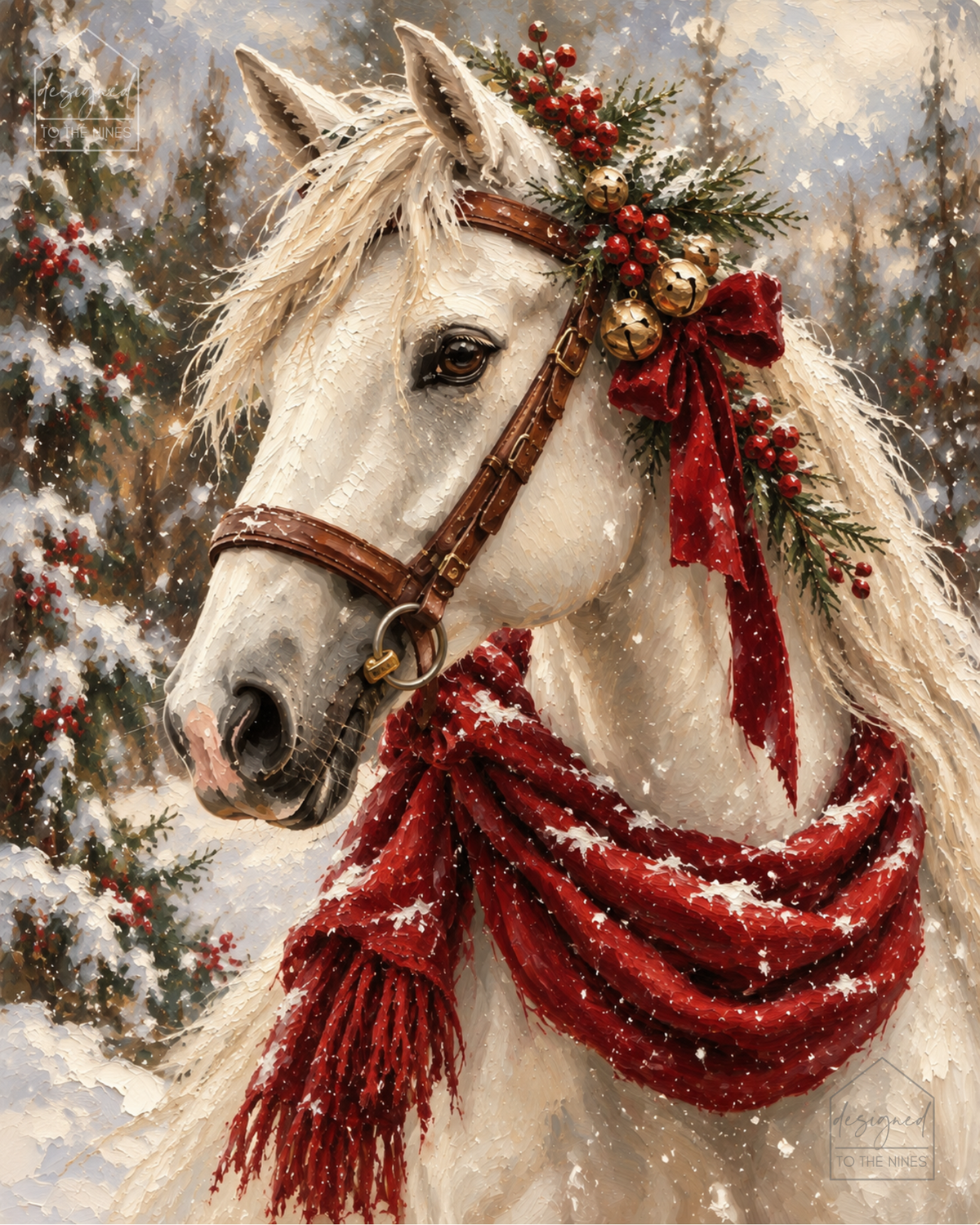 Christmas Horse Art Print | Vintage Holiday Digital Download