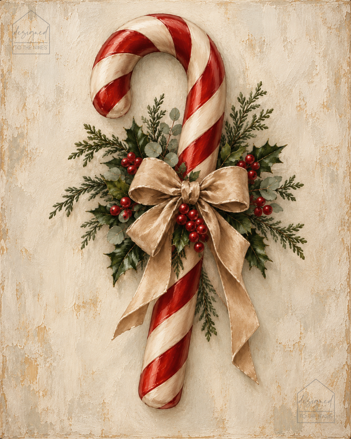 Candy Cane Christmas Art Print | Vintage Holiday Digital Download