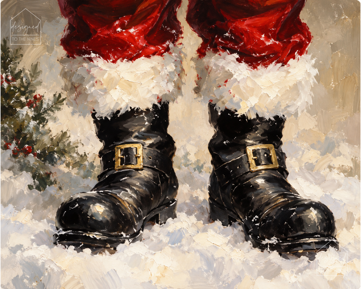Santa Boots Christmas Art Print | Vintage Holiday Digital Download