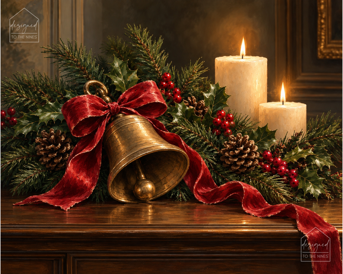 Christmas Bell Mantel Art Print | Vintage Holiday Digital Download
